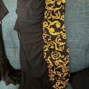 Black Dress with Gold Baroque Print Panel
